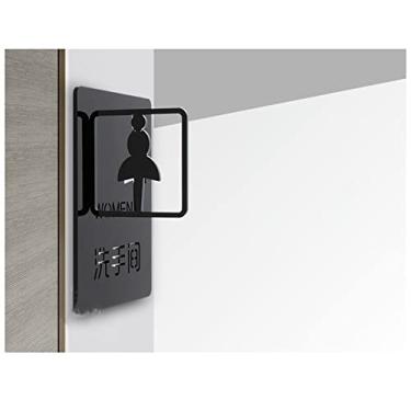 Imagem de Thickened Acrylic Wall Side Hanging Door Toilet Sign, 15x20cm/20x25cm Creative Men's and Women's Bathroom Three-dimensional WC Reminder Sign Washroom Double-sided Door Sign Black (Color : Women 15x20