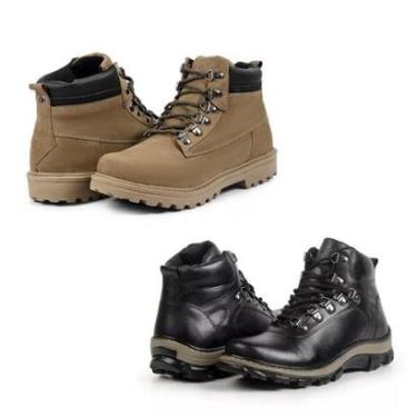 Imagem de Bota Masculina Coturno Couro Tratorada Confortável Kit 2-Masculino