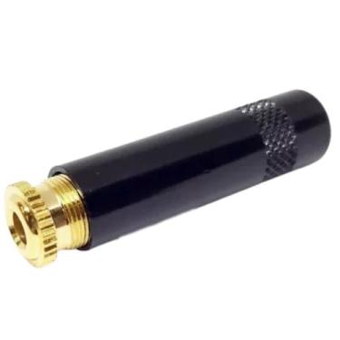 Imagem de Plug Conector P2 Estereo Fêmea Metal Preto Com Dourado MXT