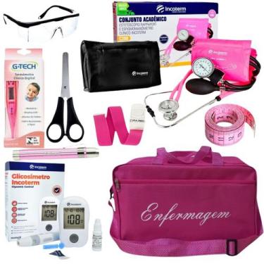Imagem de Kit de enfermagem com aparelho de pressão completo pink incoterm