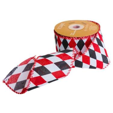 Imagem de Fita Aramada de Linho com Costura Modelo Losangos 6,3cm x 9,14m - Flor