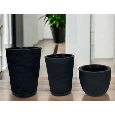 Imagem de Kit de 3 vasos para planta decorativo grafiato de luxo em polietileno 