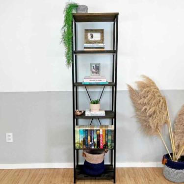 Imagem de Estante Style de Ferro e Madeira Slim 6 Prateleiras Industrial Tabaco 