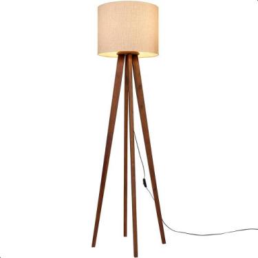 Imagem de Luminária de Chão Madri com Pés de Madeira e Tecido Mônaco Bege 158cm 