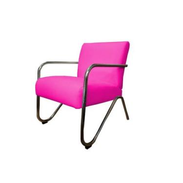 Imagem de Poltrona Decorativa Bela Couro Rosa Pink Braço Cromado Ms Decor - Mans