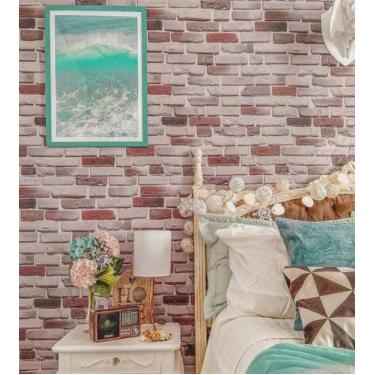 Imagem de Papel de Parede Modelo Tijolos Bege Detalhes Marrom Cinza e Preto 1 Me