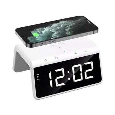 Imagem de Carregador Indução Branco Led 08 Cores Relógio e Despertador - Peining