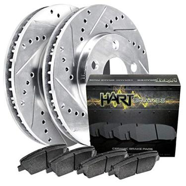 Imagem de Hart Brakes Rotores de freio dianteiros pastilhas de cerâmica perfuradas prateadas compatíveis com Nissan Sentra 2013-2019