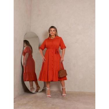 Imagem de Vestido midi com botões frontais, manga e faixa para amarrar na contur