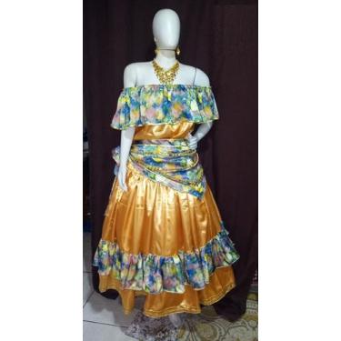 Imagem de Roupa Dourada Cigana Completa 5 Peças Umbanda Candomble Roupa de Santo
