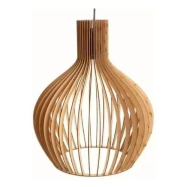 Imagem de Lustre Pendente Sala Balão/ Luminária De Teto Madeira Mdf - ANA DECORA