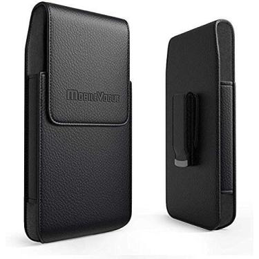 Imagem de Mobile Vogue by Reiko Premium Couro Ecológico Bolsa para Celular Clipe Coldre Compatível com iPhone/Galaxy/Stylo/Telefone Android com Capa Protetora (Preto -MV385, 16,8 x 8,8 x 1,7 cm)