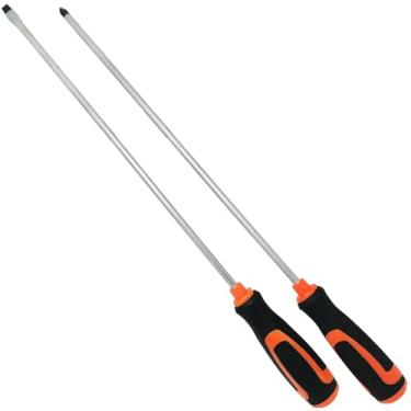 Imagem de generic Chave de fenda longa Phillips com fenda de 6 x 300 mm, chave de fenda magnética com alça acolchoada antiderrapante, aço cromo vanádio, 2 peças, prata, preto, laranja