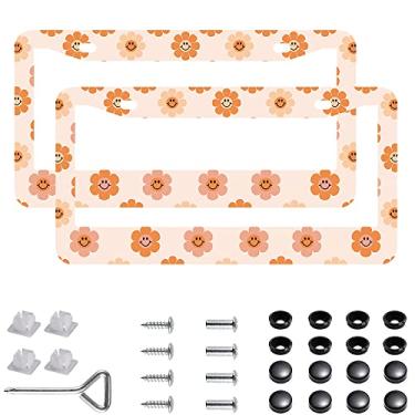 Imagem de 2 peças de moldura retrô de girassol para placa de licença de aço inoxidável flores retrô capa de placa de licença com tampa de parafuso e conjunto de chave de fenda - 2 furos para meninas e mulheres