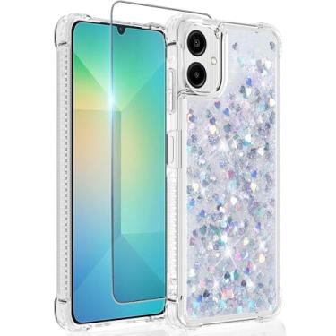 Imagem de Guzhthi Capa para Galaxy A06: Capa de telefone de canto à prova de choque de areia movediça líquida com glitter transparente para Samsung Galaxy A06 com protetor de tela de vidro temperado - prata