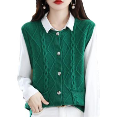 Imagem de Suéter feminino de caxemira sem mangas, cardigã de malha, gola redonda, colete de lã, exército en8, XXL