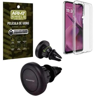 Imagem de Capa Capinha Transparente Para Moto G35 + Suporte Carro Magnético + Pe