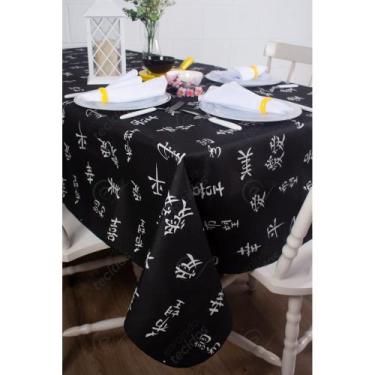 Imagem de Toalha de Mesa em Gorgurinho Japonês Preto, 1,50 x 3,20