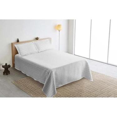 Imagem de Kit colcha jacquard montblanc madras prata 59 casal queen - Tapete Mag