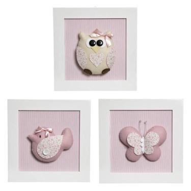Imagem de Trio De Quadros Jardim Quarto Bebê Infantil Menina - Potinho de Mel