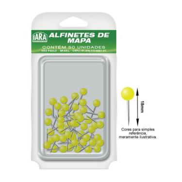 Imagem de Alfinete Para Mapa Com 50 Unidades Nº 5 Amarelo Iara, Unico