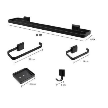 Imagem de Kit Acessórios Para Banheiro Luxo 5 Peças Inox Duplo Preto - JGC COMER