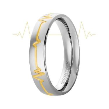 Imagem de Aliança de Namoro Love Beat WH 5mm com Filete Gold IPG - Convex, 21
