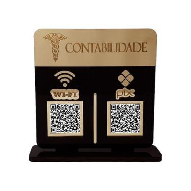 Imagem de Placa Display Logo e 2 Qr Code Pix e Wifi em Acrílico Dourado e Preto 