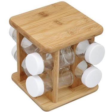 Imagem de Porta Tempero Giratório Vertical em Bambu Keep Organizador Porta Condi