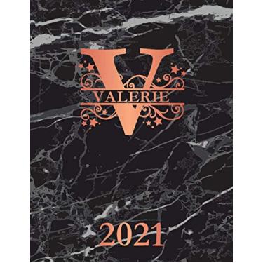 Imagem de Valerie: 2021. Personalized Name Weekly Planner Diary 2021. Monogram Letter V Notebook Planner. Black Marble & Rose Gold Cover. Datebook Calendar Schedule