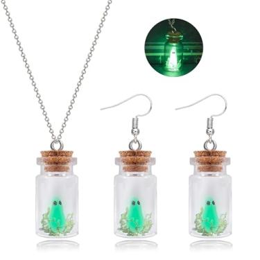 Imagem de Colar de fantasma que brilha no escuro, colar fantasma de Halloween, colar com pingente de corrente de prata delicada, joias de fantasias de Halloween, Metal, Sem Pedra Preciosa