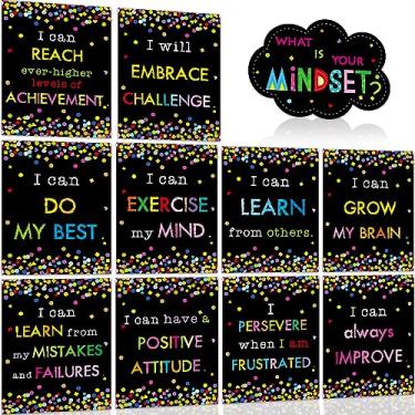 Imagem de Conjunto de pôster Growth Mindset para sala de aula, quadro de avisos, frases positivas, qual é a sua mentalidade para decoração escolar infantil