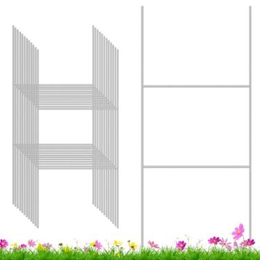 Imagem de Pacote com 12 estacas metálicas de sinalização, 61 cm x 25,4 cm Heavy Duty 9 Gauge H-Stakes para letreiros de venda de imóveis, placa significativa personalizada para uso externo faça você mesmo