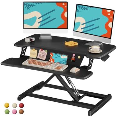 Imagem de JOY worker Conversor de mesa em pé, suporte de mesa ajustável de 81 cm de altura com bandeja de teclado e 6 ímãs de geladeira, elevador de estação de trabalho de mesa para computador e laptop, preto