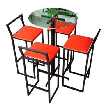Imagem de Conjunto Mesa Alta Bar Bistrô Redonda Vidro 4 Banquetas Confort Estofado Industrial Black (VERMELHO)