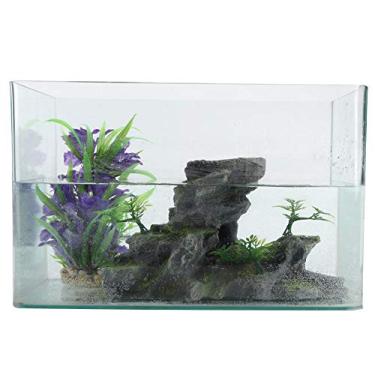 Imagem de Pssopp Decoração de jardim ornamental de aquário simulação de peixe resina Rockery Mountain View ornamento de pedra escondida de peixe decoração de pedra de caverna