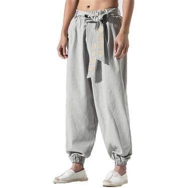 Imagem de Calça kimono casual japonesa, calça harajuku solta, masculina japonesa, roupas tradicionais asiáticas, cinza claro, l