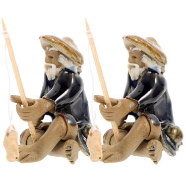 Imagem de GANAZONO 2 peças de estatueta de pescador, miniatura de cerâmica, enfeite de pescador, conjunto de chá, ornamentos, jardim de fadas, pessoas, estátuas de cerâmica, bonsai para decoração de plantas