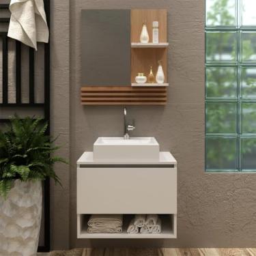 Imagem de Kit Banheiro com Cuba e Espelheira Branco Mármore Tecno Mobili