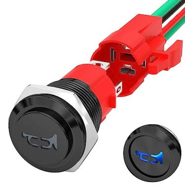 Imagem de Joinfworld Interruptor de Botão de Buzina 12V 20A Heavy Duty 16Mm Alto-Falante de Metal Buzina Botão Momentâneo Led Azul Interruptor de Aço Inoxidável com Pré-Fiação para Trem de Ar Automático de Barc