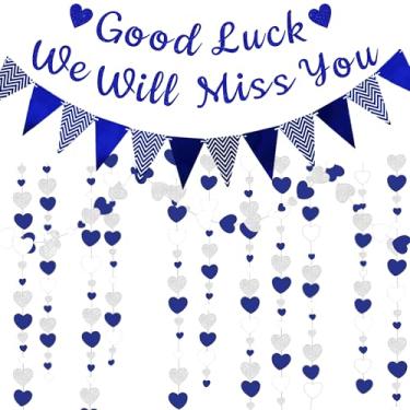 Imagem de Banner We Will Miss You - Decorações de festa de despedida azul e prata Good Luck Banner Guirlanda para formatura despedida aposentadoria adeus colega de trabalho deixando suprimentos de decoração de