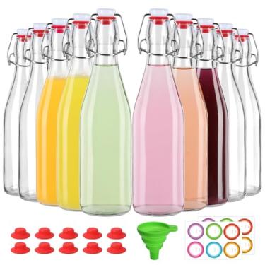 Imagem de Miukada Garrafas de vidro com tampa hermética de 473 ml, 10 peças de garrafas de vidro flip top com rolhas - Garrafas de kombucha com tampas para refrigerante, grolsch, fermentação, licor, vinho