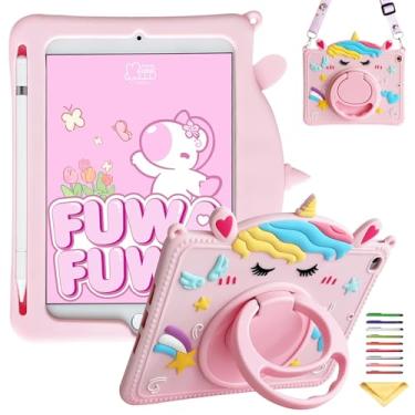 Imagem de Capa infantil para iPad iPad Mini 5 2019/iPad Mini 4 2015 com alça giratória de 360°, suporte/alça para lápis, capa de silicone macio 3D para iPad Mini 5ª/4ª geração 7,9 polegadas, unicórnio rosa