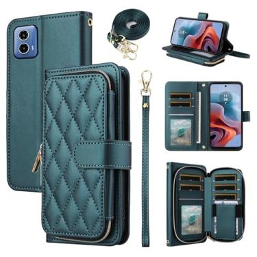 Imagem de Furiet Argyle Capa carteira para Motorola Moto G34 5G com alça de pulso alça de ombro 9+ compartimento para cartão bolsa com zíper bolsa de couro PU de luxo capa de celular xadrez para MotoG34 G 34