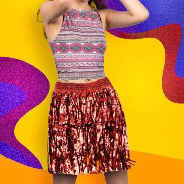 Imagem de Saia Havaiana De Fitinha Franja Carnaval e Bloquinho Metalizada 40cm Silver Festas (Vermelha)