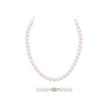 Imagem de DENGGUANG Colar de pérolas para mulheres e homens, gargantilha de pérolas brancas cultivadas em água doce/colares longos joias presente para mãe esposa noiva, tamanho: 6-7 mm/7-8 mm/8-9 mm/9-10