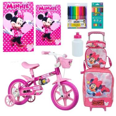 Imagem de Bicicleta Infantil Aro 12 Minnie Mouse Kit 9 Itens Para Menina - Natho