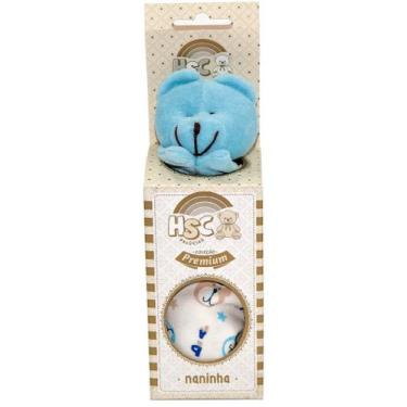 Imagem de Naninha Bebe De Pelúcia Com Prendedor De Chupeta Urso Azul com estampa