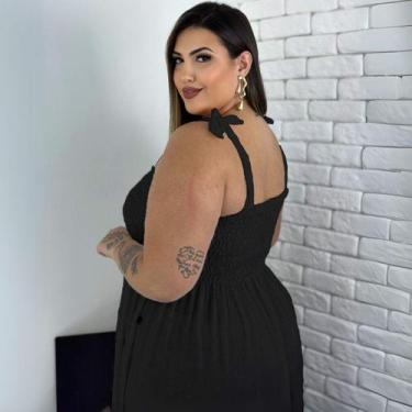 Imagem de Vestido Midi Plus Size Gestante Fresquinho - Donna Lu, GG, Preto