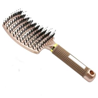Imagem de Escova de cabelo de nylon, pente de massagem para couro cabeludo, mulheres, cabelo molhado, cacheado, desembaraçador, escova para salão de cabeleireiro, ferramenta de estilo (dourado)